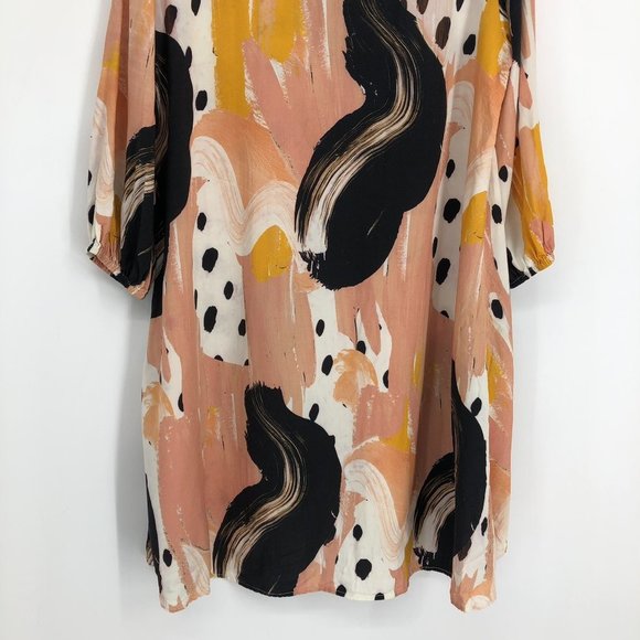 The Odells Rose/Peach Black Long Sleeve Abstract/Geometric A Line Dress S - Picture 12 of 15